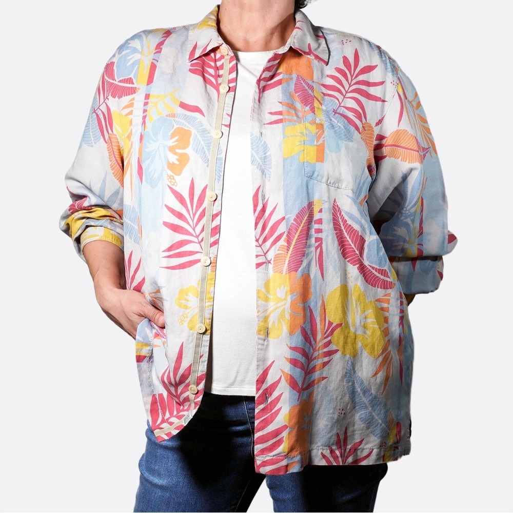Tommy Bahama Tropical Floral Button Up Shirt‎ 2X 18 20 Sunset Pastel Resort